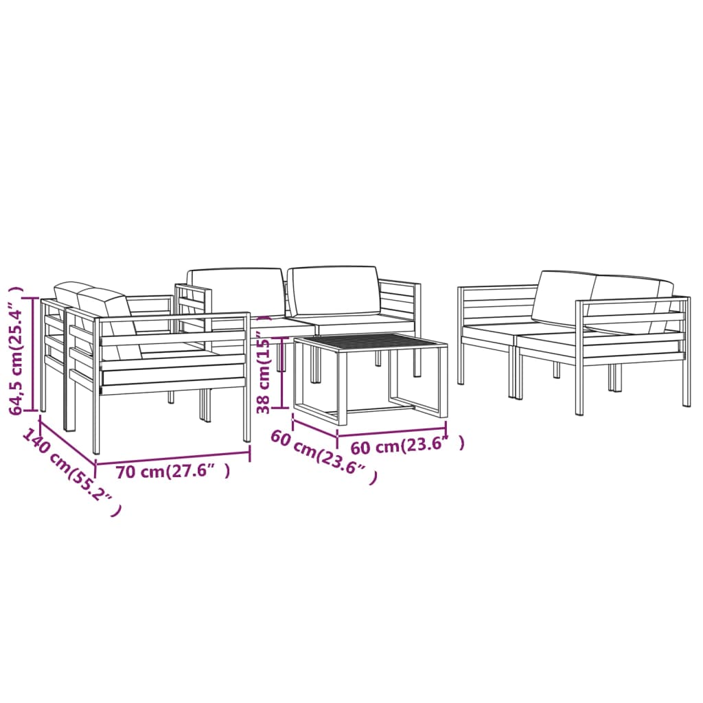 Garden Lounge Set Anthracite Aluminum, 100% polyester Compact