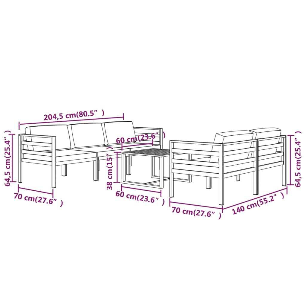 Garden Lounge Set Anthracite Aluminum, Polyester Standard Modular