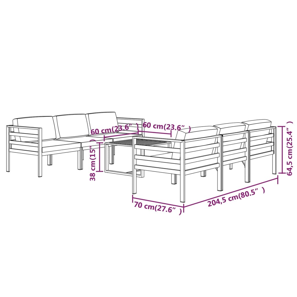 7 Piece Patio Lounge Set with Cushions Aluminum Anthracite