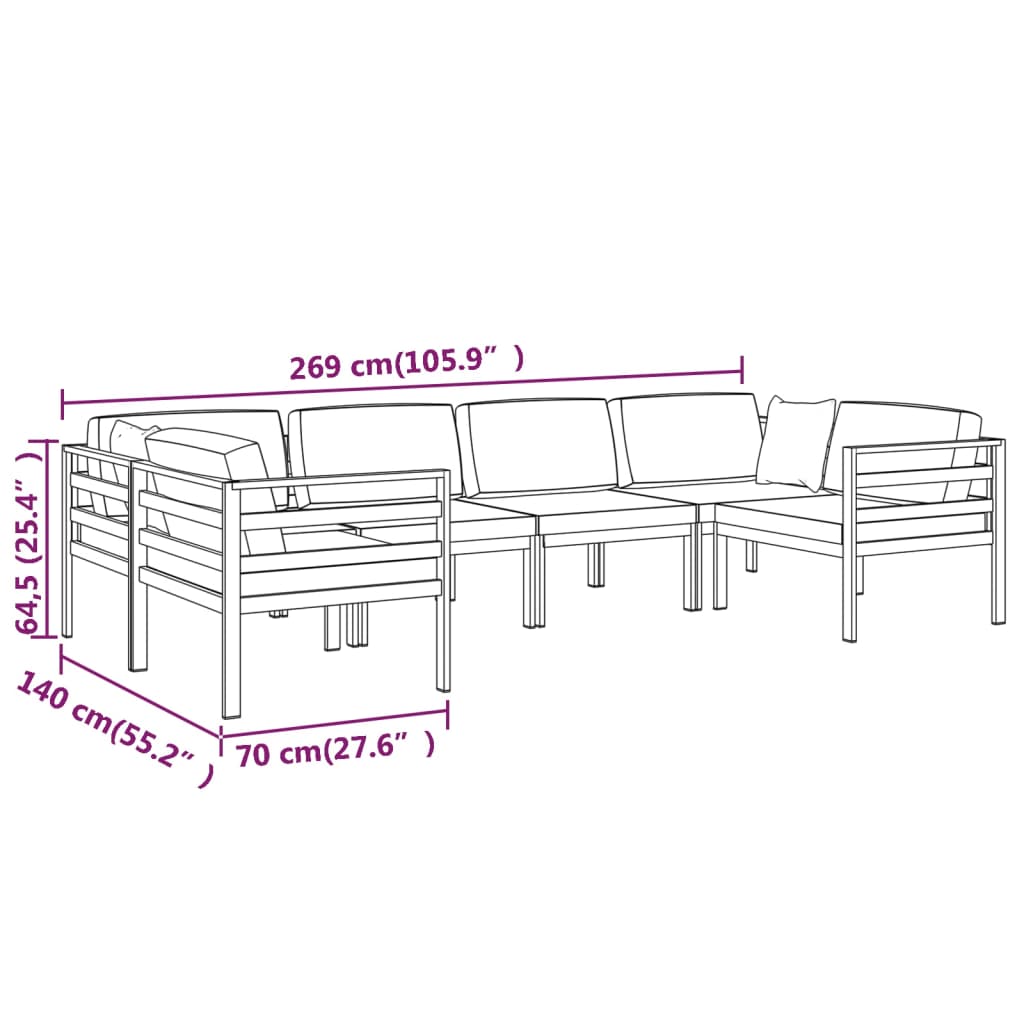 Garden Lounge Set Anthracite Aluminum, Polyester Large Modular