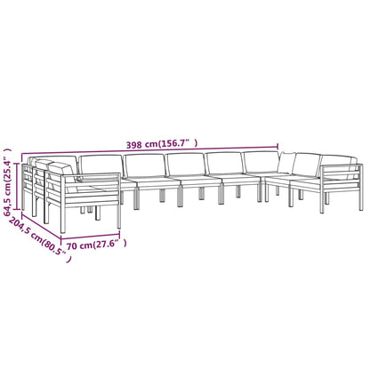 10 Piece Patio Lounge Set with Cushions Aluminum Anthracite