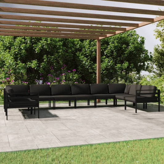 10 Piece Patio Lounge Set with Cushions Aluminum Anthracite