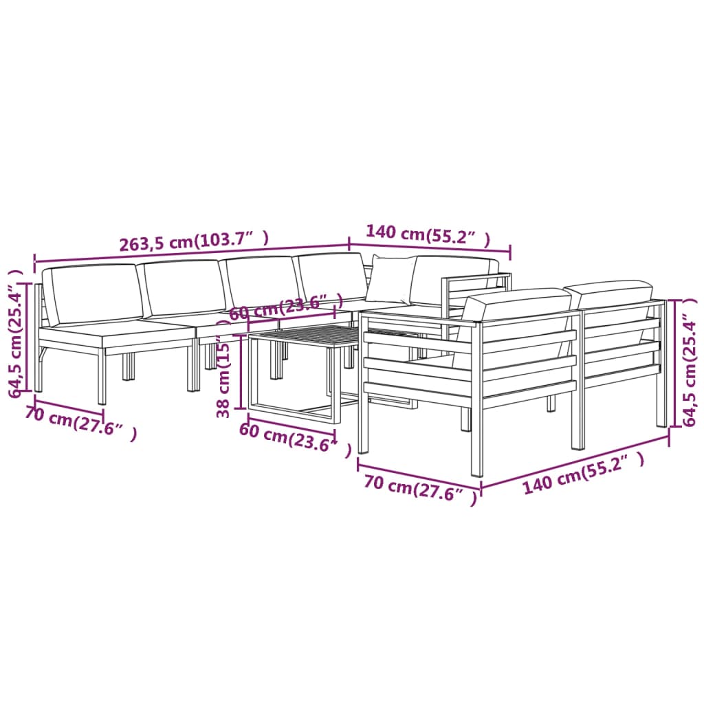 Garden Lounge Set Anthracite Aluminum, Polyester Large Modular