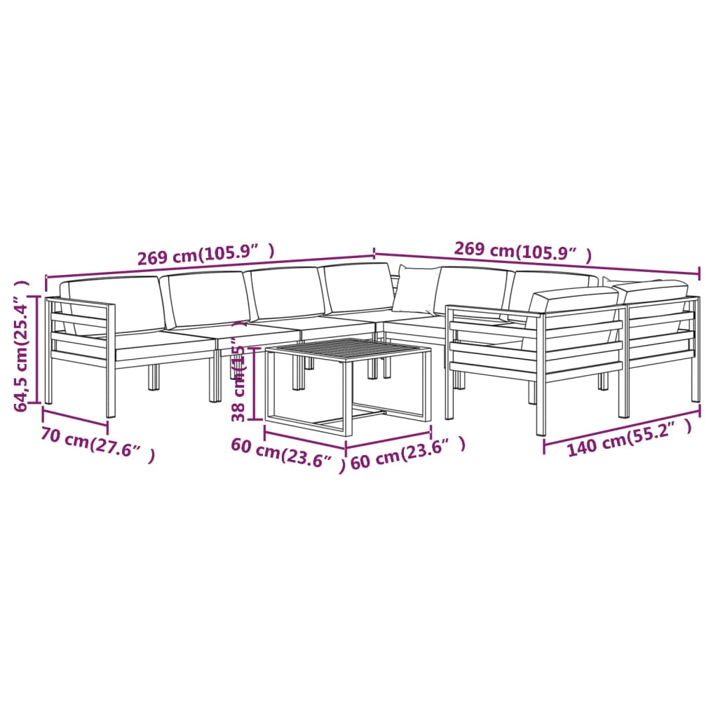 Garden Lounge Set Anthracite Aluminum, Polyester Large Modular