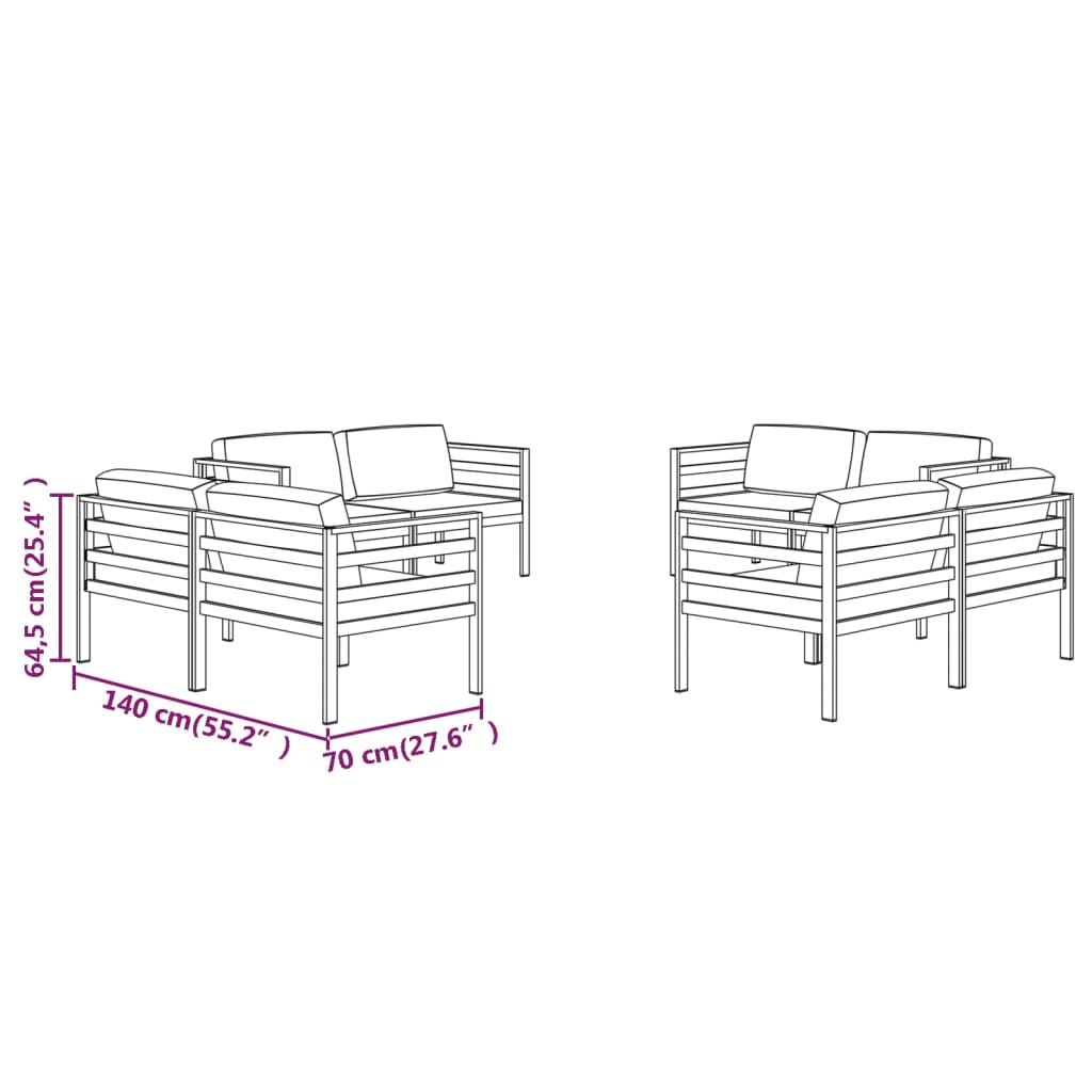 Garden Lounge Set Anthracite Aluminum 8 Piece Modular