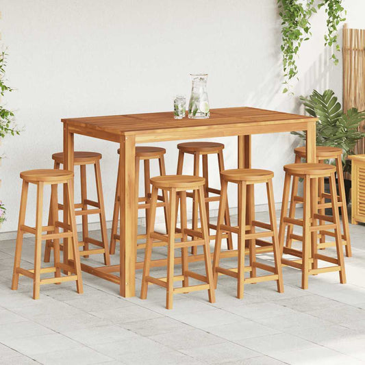 Bar Stool Set of 8 Natural wood Solid Acacia wood Standard