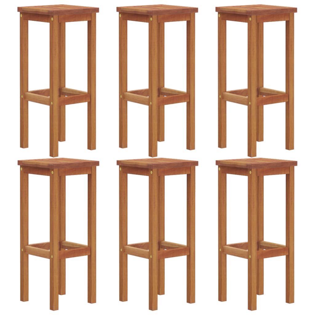 Bar Stool Set of 6 Natural Wood Solid Acacia Wood 29.1 in height