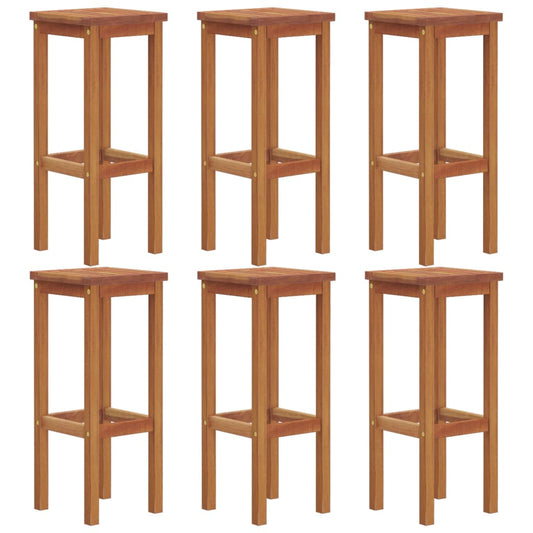 Bar Stool Set of 6 Natural Wood Solid Acacia Wood 29.1 in height