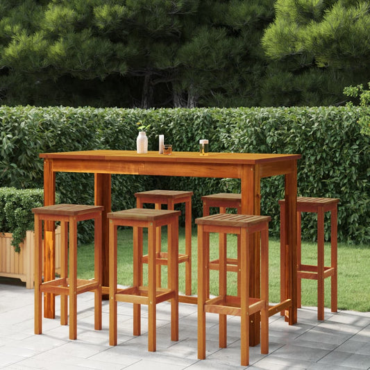 Bar Stool Set of 6 Natural Wood Solid Acacia Wood 29.1 in height