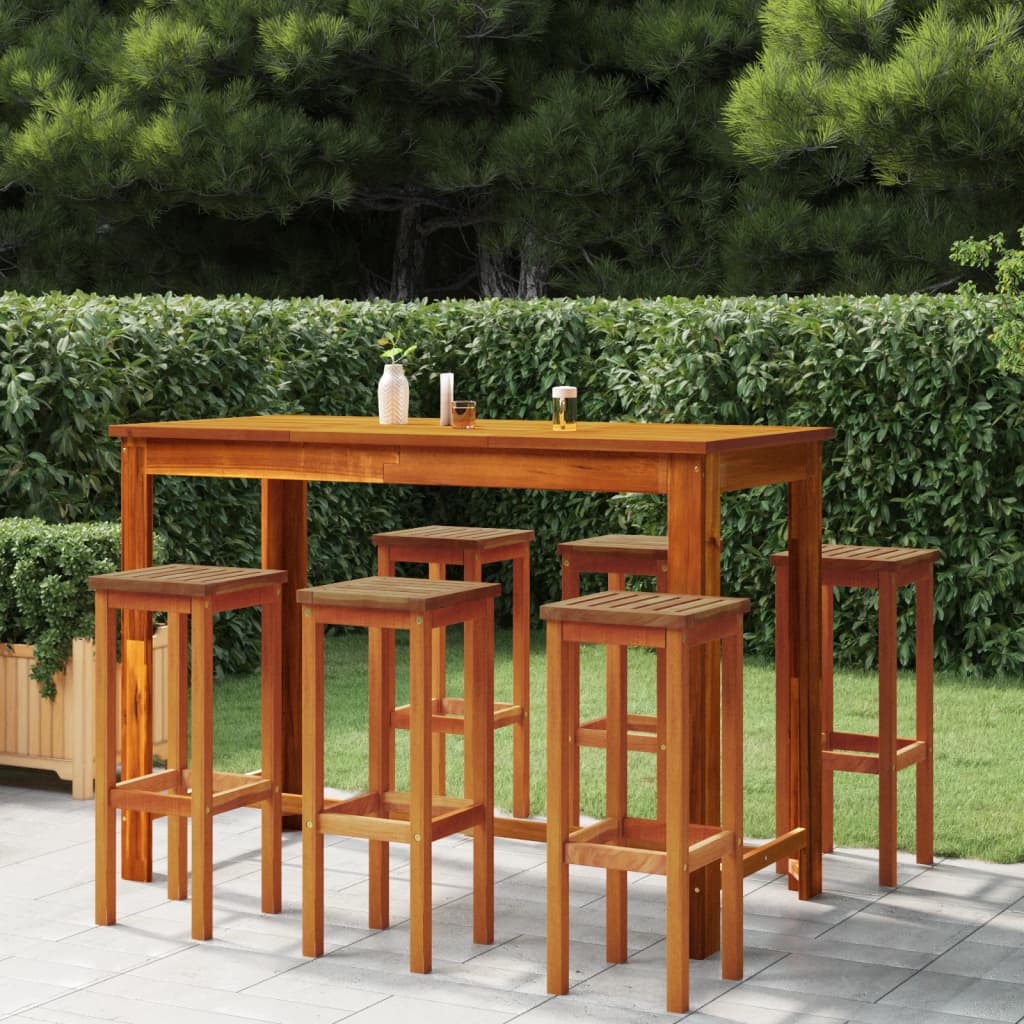 Bar Stool Set of 6 Natural Wood Solid Acacia Wood 29.1 in height