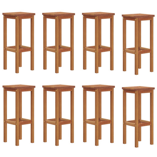 Bar Stool Set of 8 Natural wood color Solid Acacia wood Standard