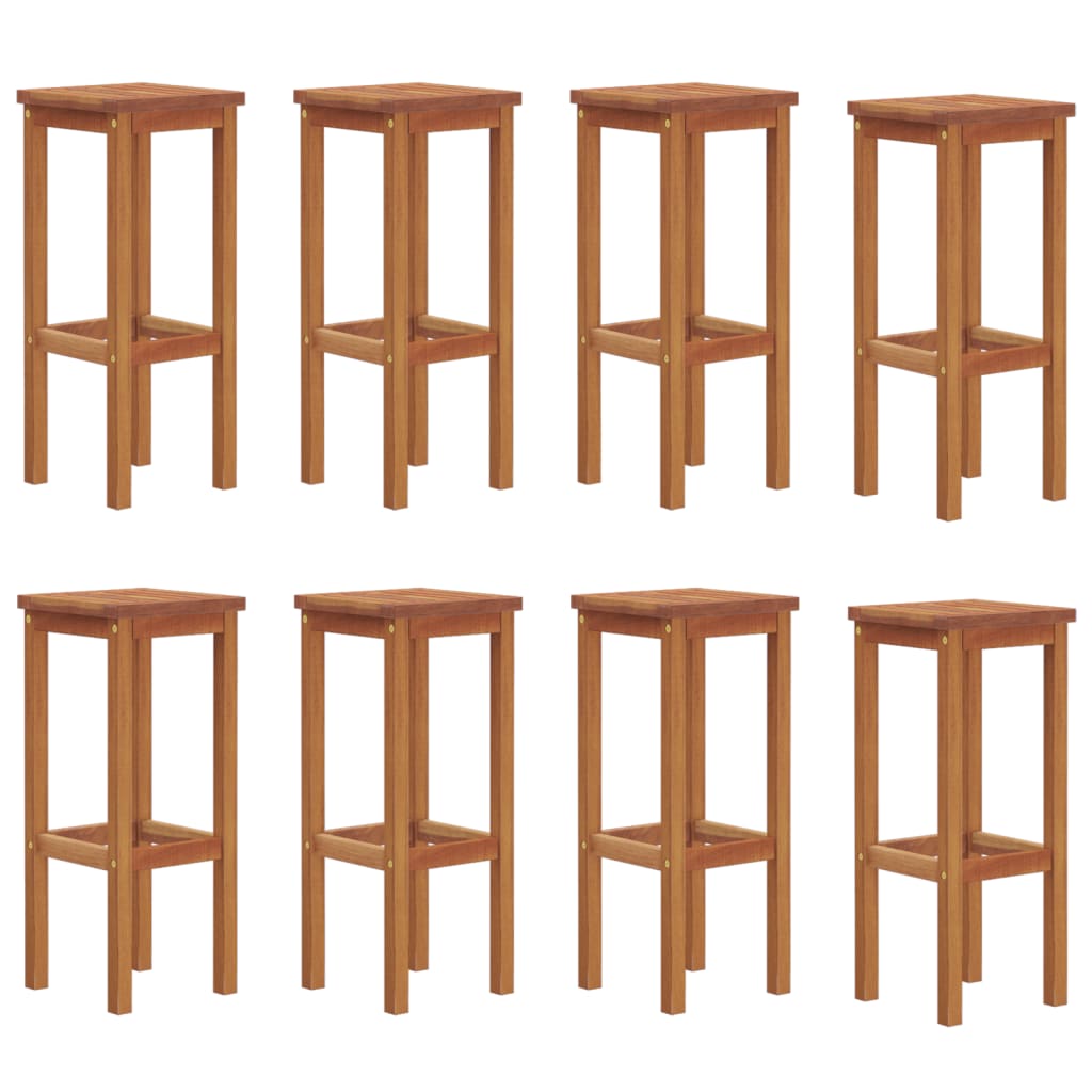 Bar Stool Set of 8 Natural wood color Solid Acacia wood Standard