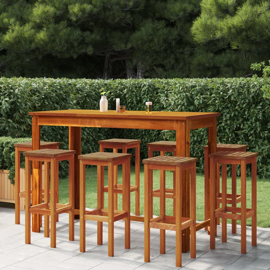 Bar Stool Set of 8 Natural wood color Solid Acacia wood Standard