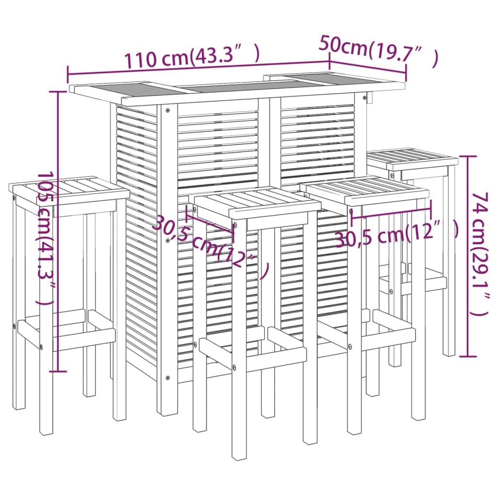 Garden Bar Set Brown Solid Acacia wood Medium Footrest
