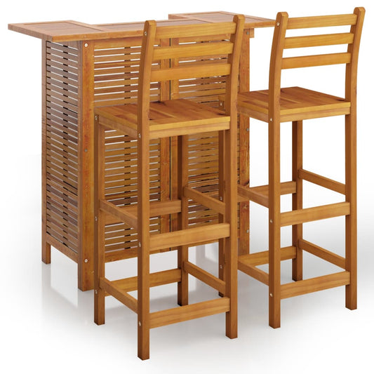 Garden Bar Set Natural Wood Solid Acacia Wood Compact Footrest