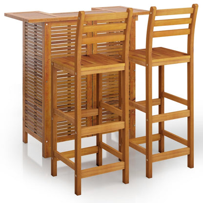 Garden Bar Set Natural Wood Solid Acacia Wood Compact Footrest