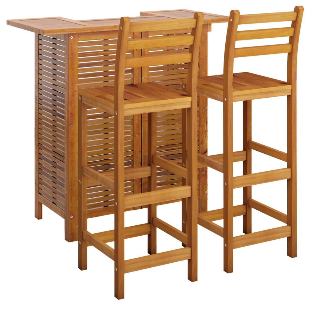 Garden Bar Set Natural Wood Solid Acacia Wood Compact Footrest