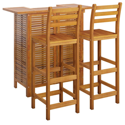 Garden Bar Set Natural Wood Solid Acacia Wood Compact Footrest