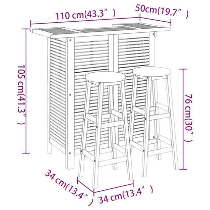 Garden Bar Set Natural wood Solid Acacia wood 3 Piece Set