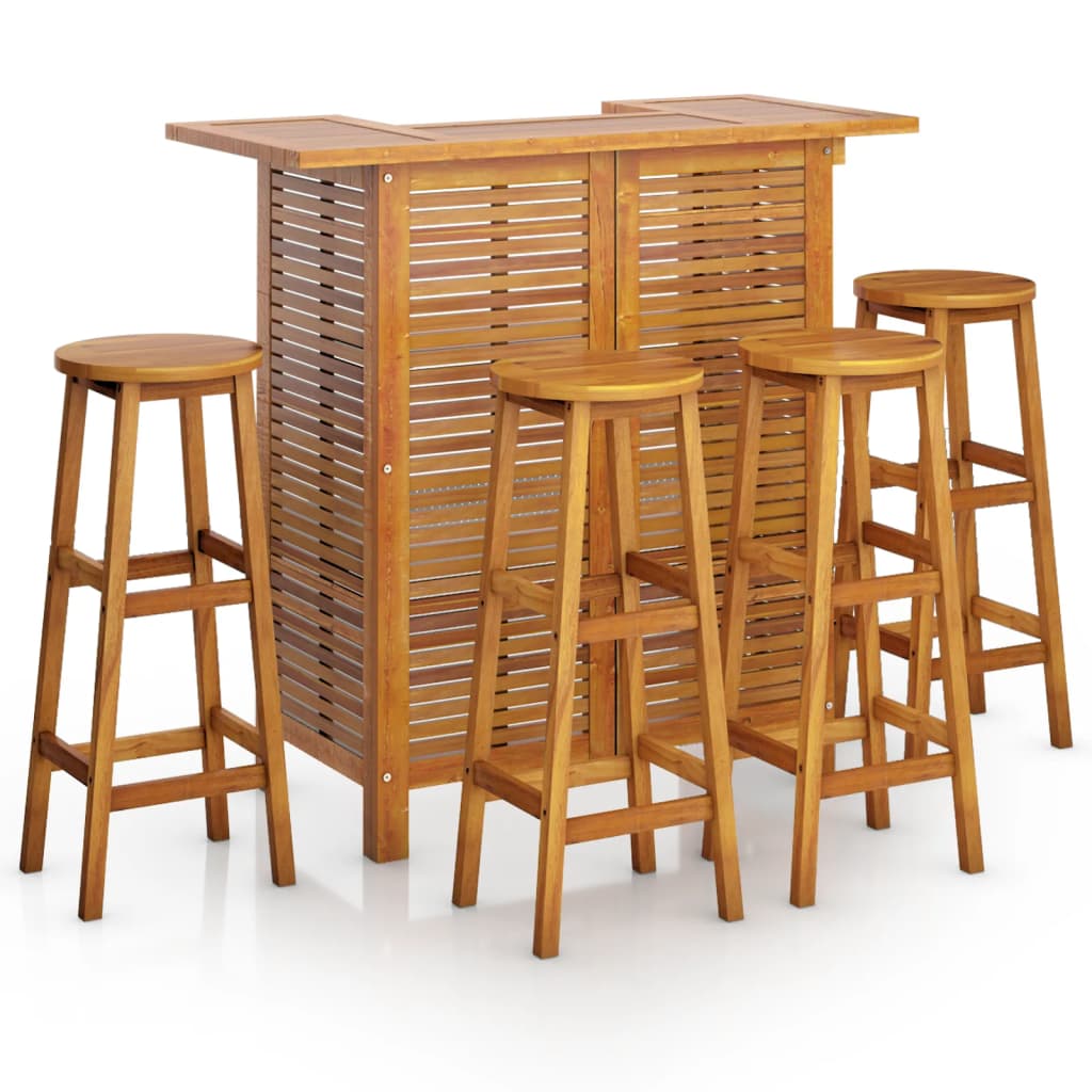 Garden Bar Set Natural Wood Solid Acacia Wood Standard Footrest