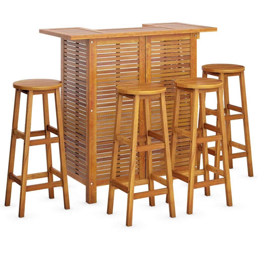 Garden Bar Set Natural Wood Solid Acacia Wood Standard Footrest