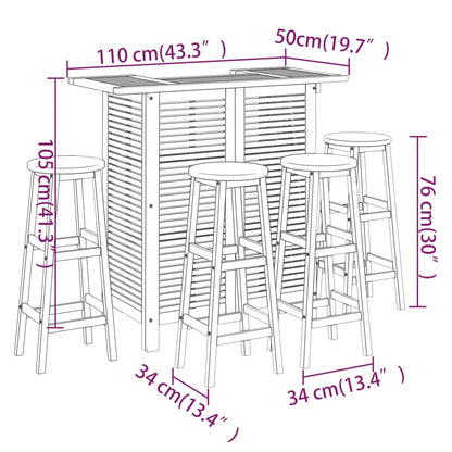 Garden Bar Set Natural Wood Solid Acacia Wood Standard Footrest