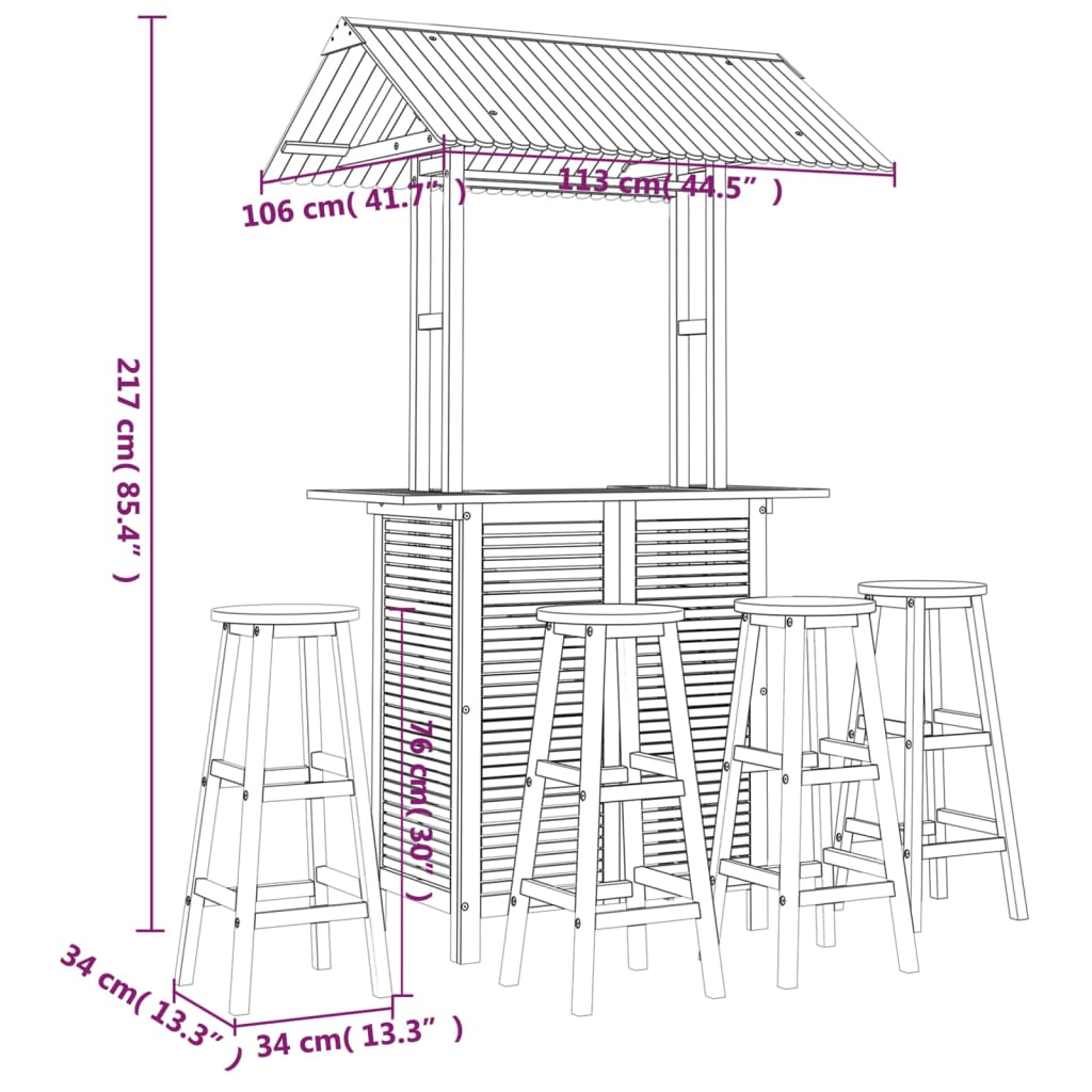 Garden Bar Set Natural Wood Solid Acacia Wood Large Durable