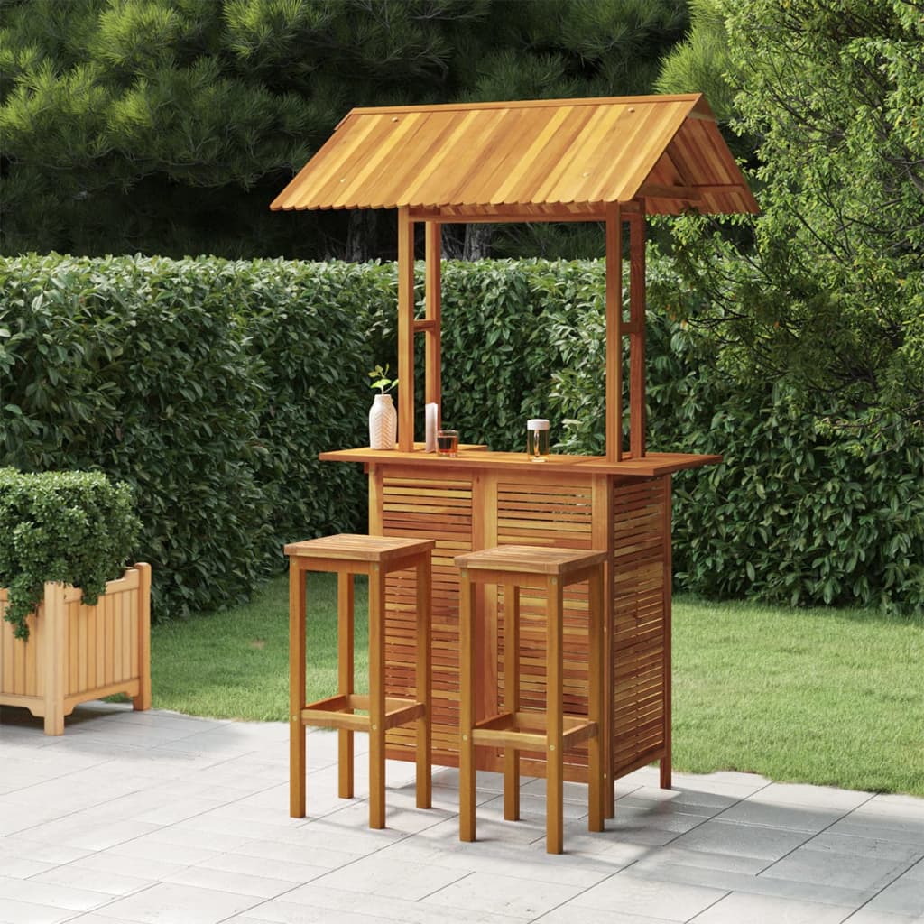 Garden Bar Set Natural wood Solid Acacia wood Large Footrest