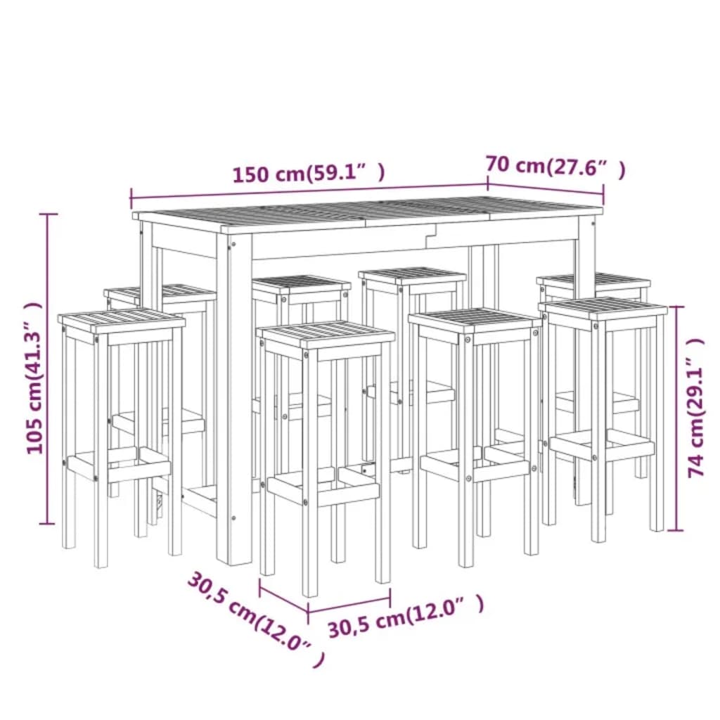 Garden Bar Set Natural wood Solid acacia wood with an oil finish