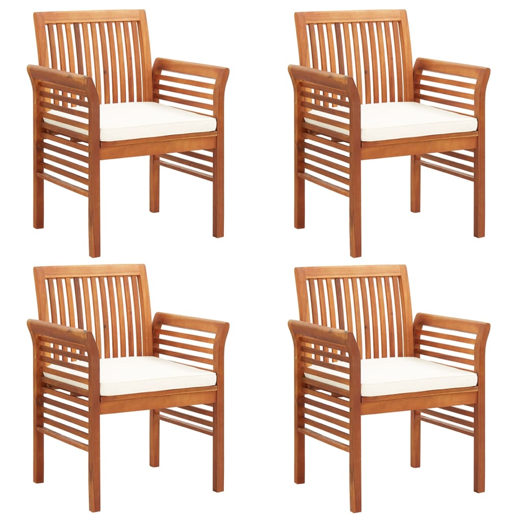 Garden Dining Chair Set of 4 Natural Wood, Cream