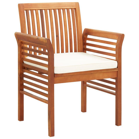 Garden Dining Chair Set of 8 Natural acacia wood, Cream cushion