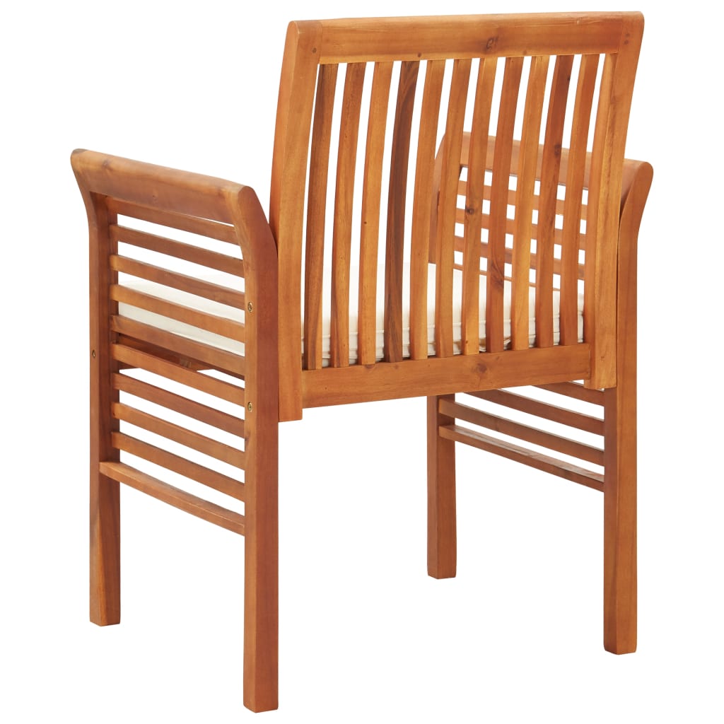 Garden Dining Chair Set of 8 Natural acacia wood, Cream cushion