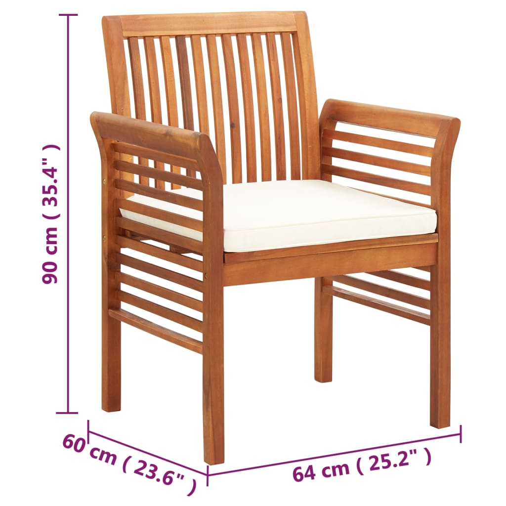 Garden Dining Chair Set of 8 Natural acacia wood, Cream cushion