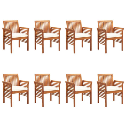 Garden Dining Chair Set of 8 Natural acacia wood, Cream cushion
