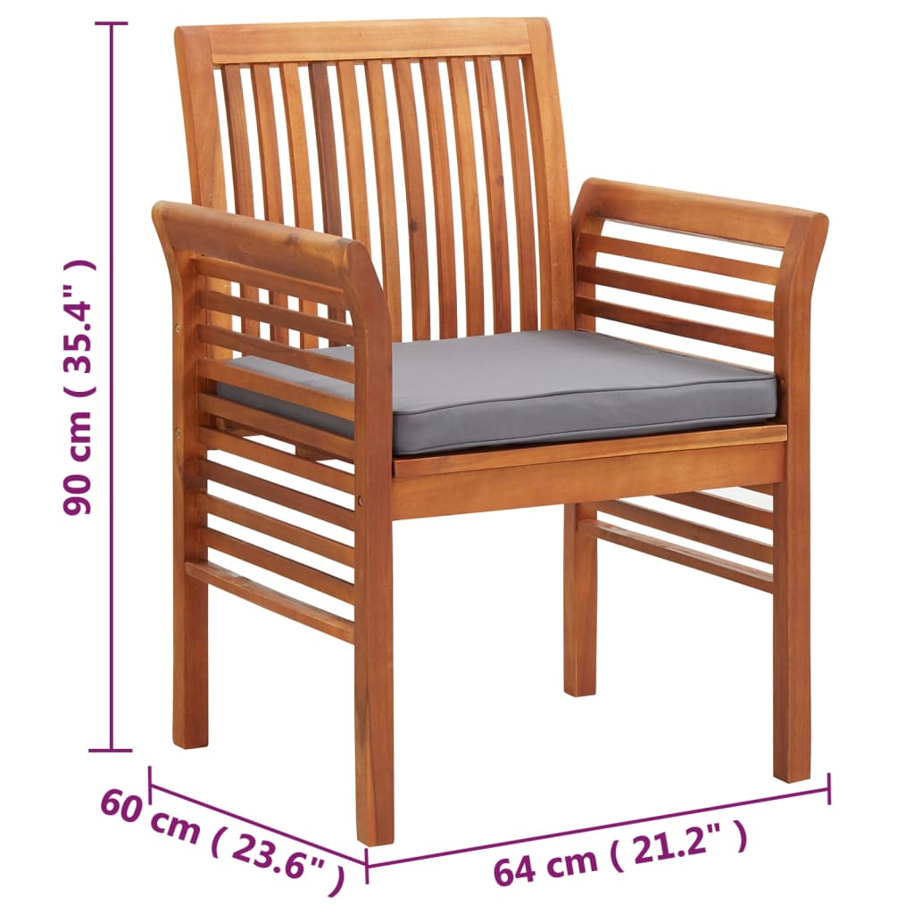 Garden Dining Chair Set of 8 Dark Grey Solid acacia wood Standard