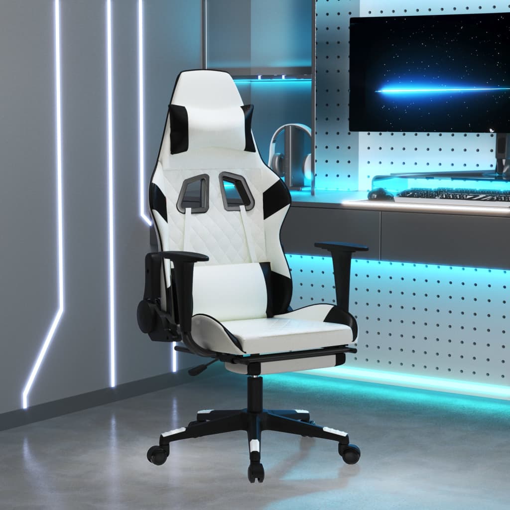 Gaming Chair White and Black Faux leather, metal, plywood, foam