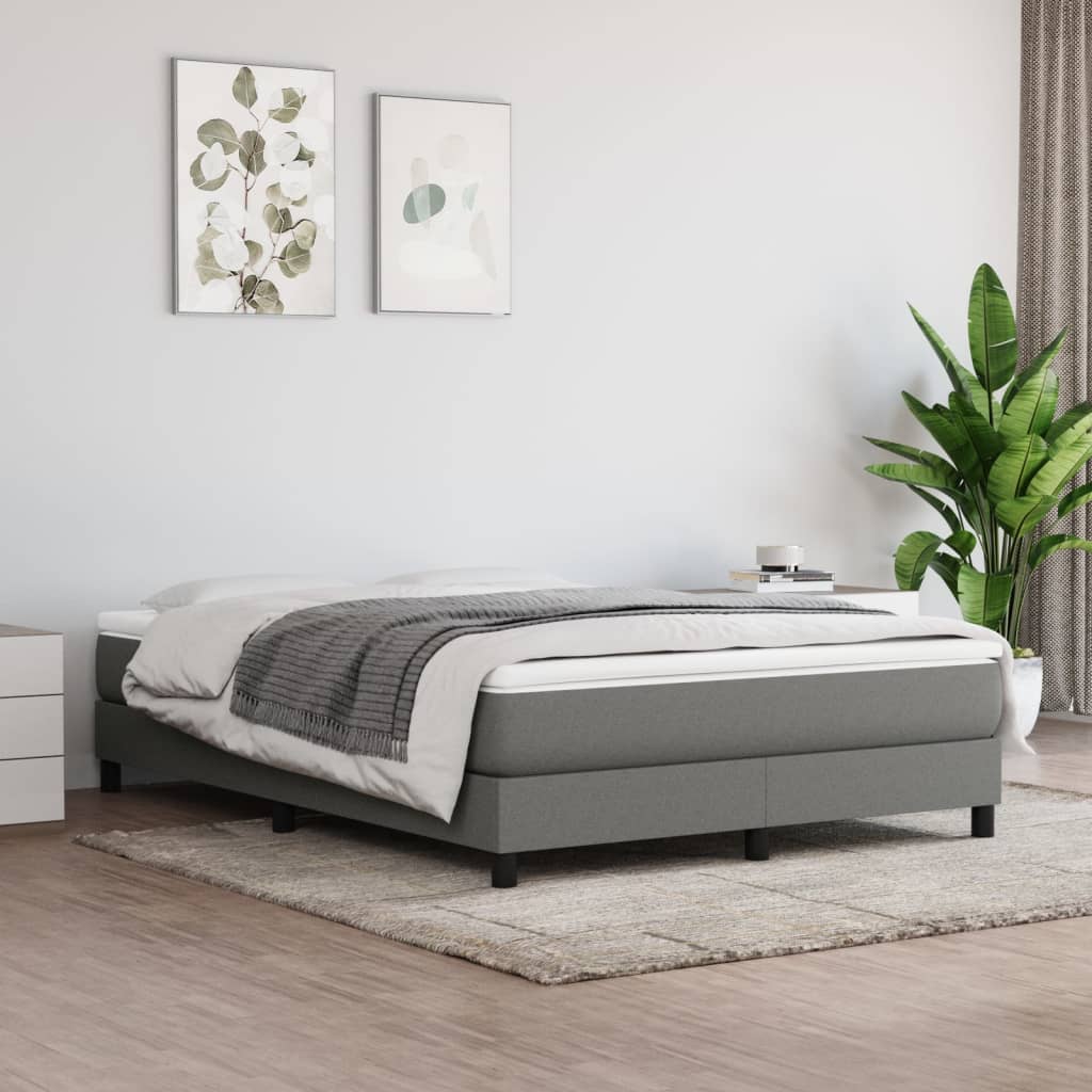 Bed Frame Dark Grey Polyester, Plywood, Engineered Wood Full