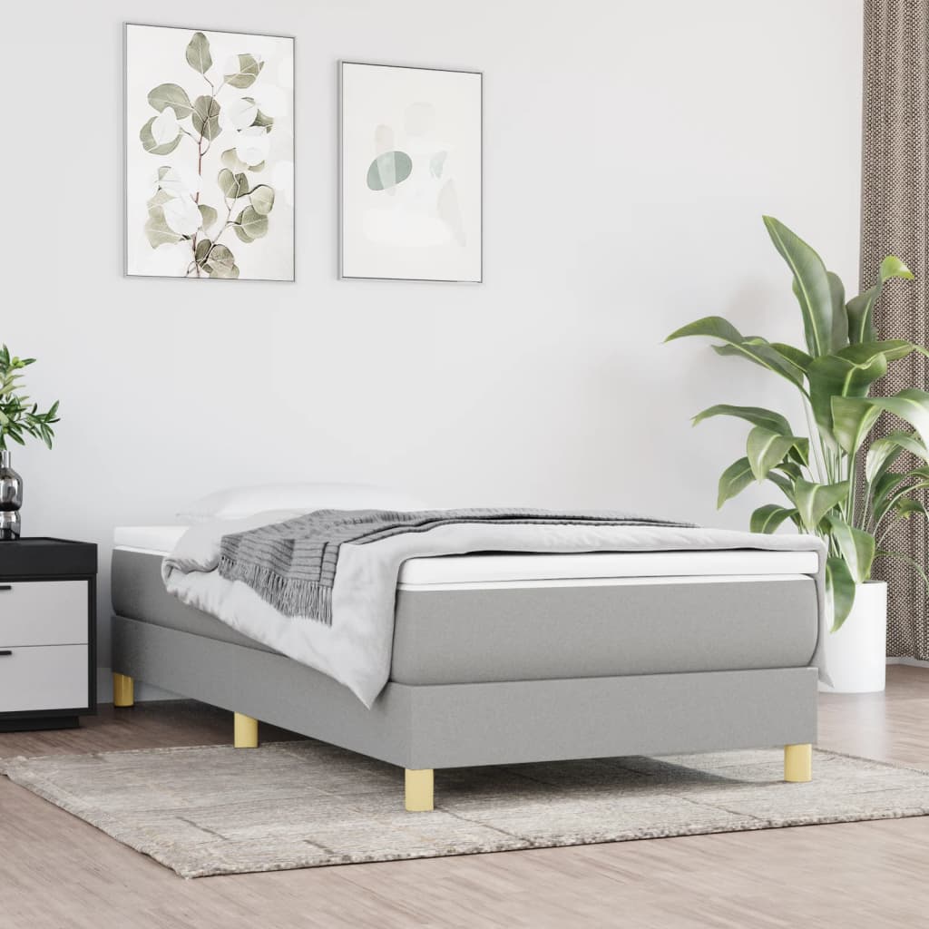 Bed Frame Light Gray Polyester, Plywood, Engineered Wood Twin XL