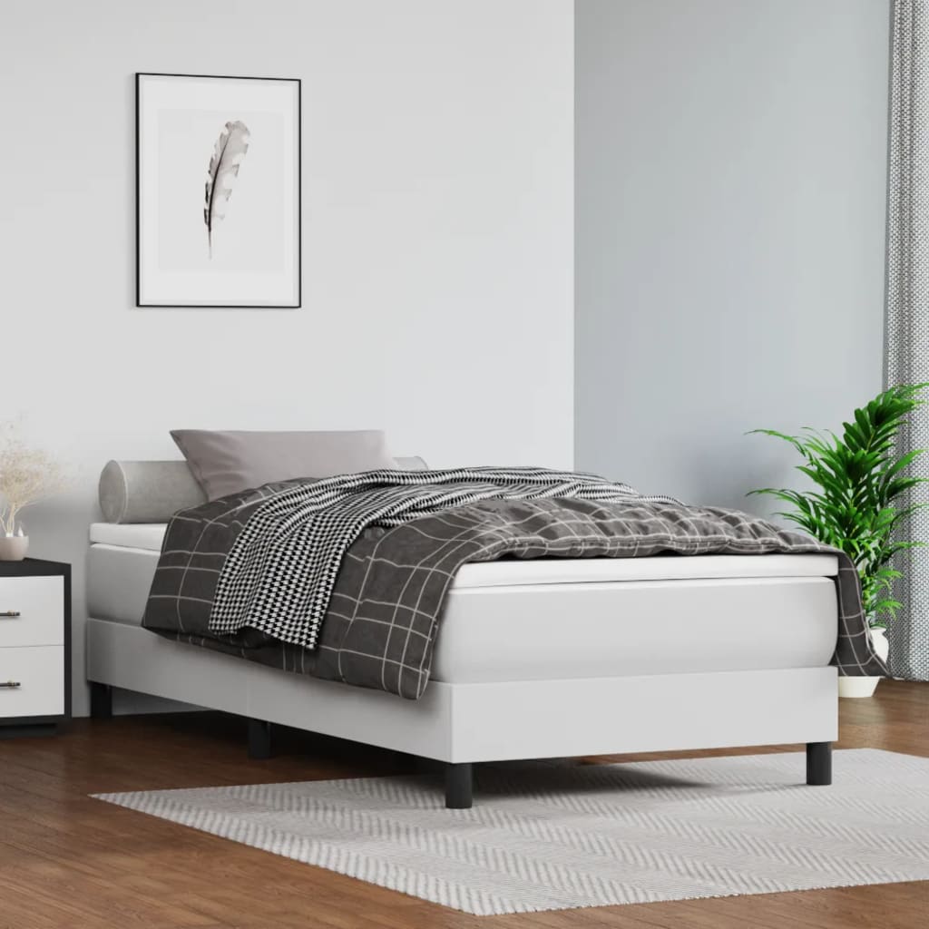 Bed Frame White Faux leather, plywood, engineered wood Twin