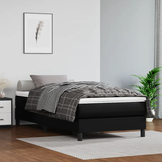 Bed Frame Black Faux leather, plywood Twin XL Sturdy Bed Frame