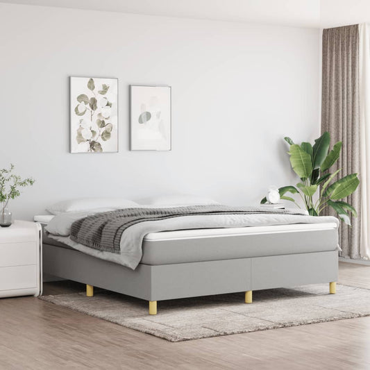 Bed Frame Light Grey Polyester, Plywood, Engineered Wood King
