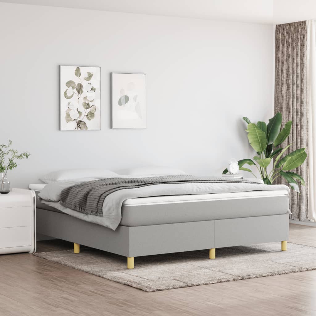 Bed Frame Light Grey Polyester, Plywood, Engineered Wood King