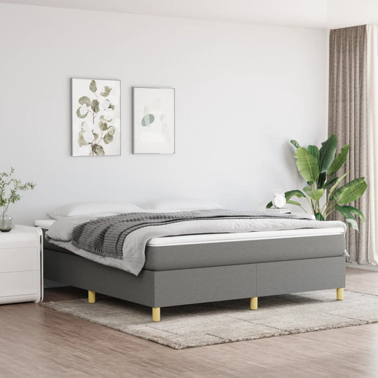 Box Spring Bed Frame Dark Gray California King Fabric (US Only)