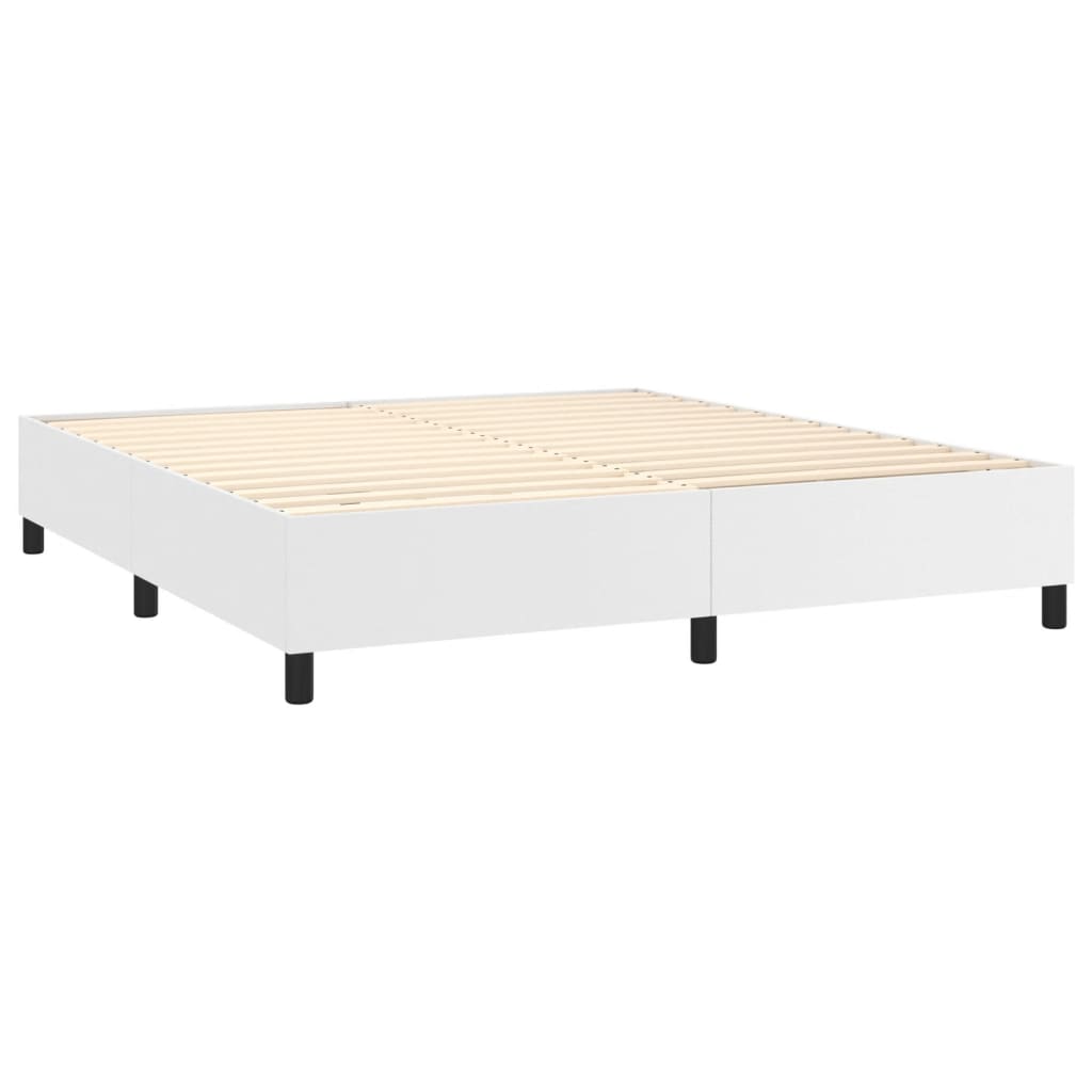 Bed Frame White Faux leather, plywood, engineered wood King
