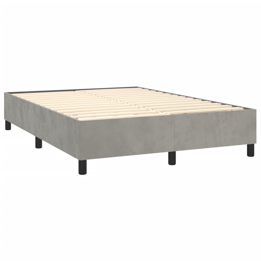 Bed Frame Light Grey Velvet, Plywood, Engineered wood Full Modern