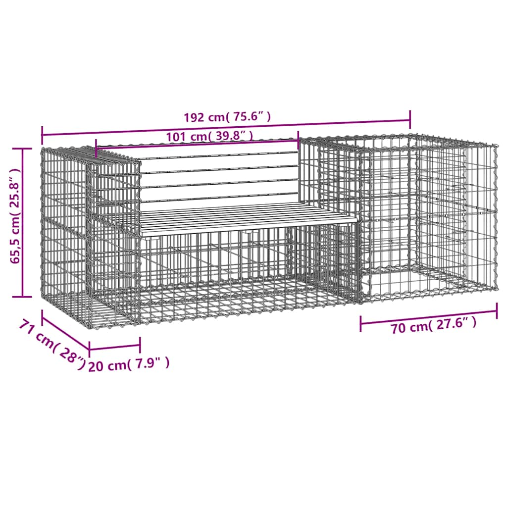 Garden Bench With Gabion Basket Natural Pine, Silver
