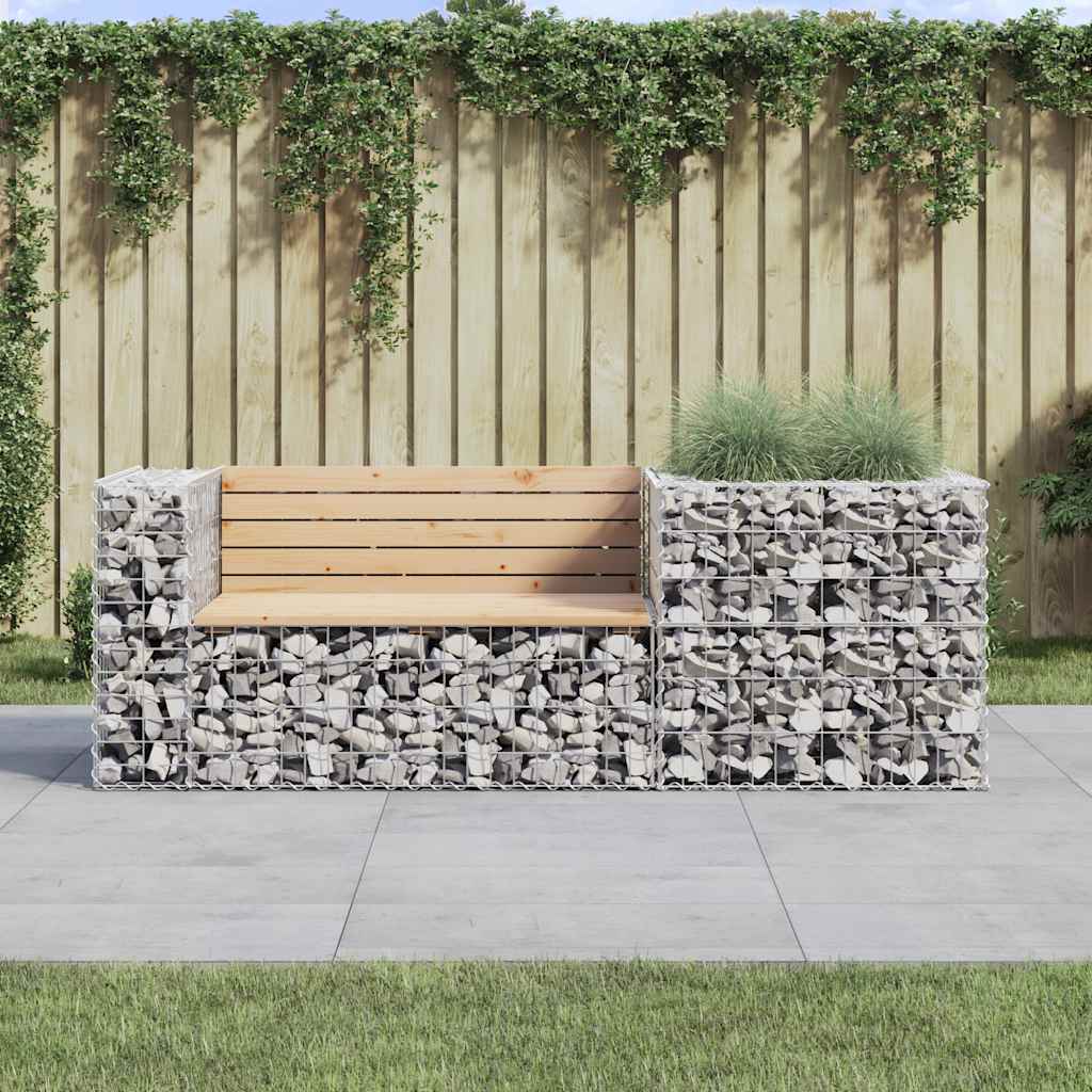 Garden Bench With Gabion Basket Natural Pine, Silver