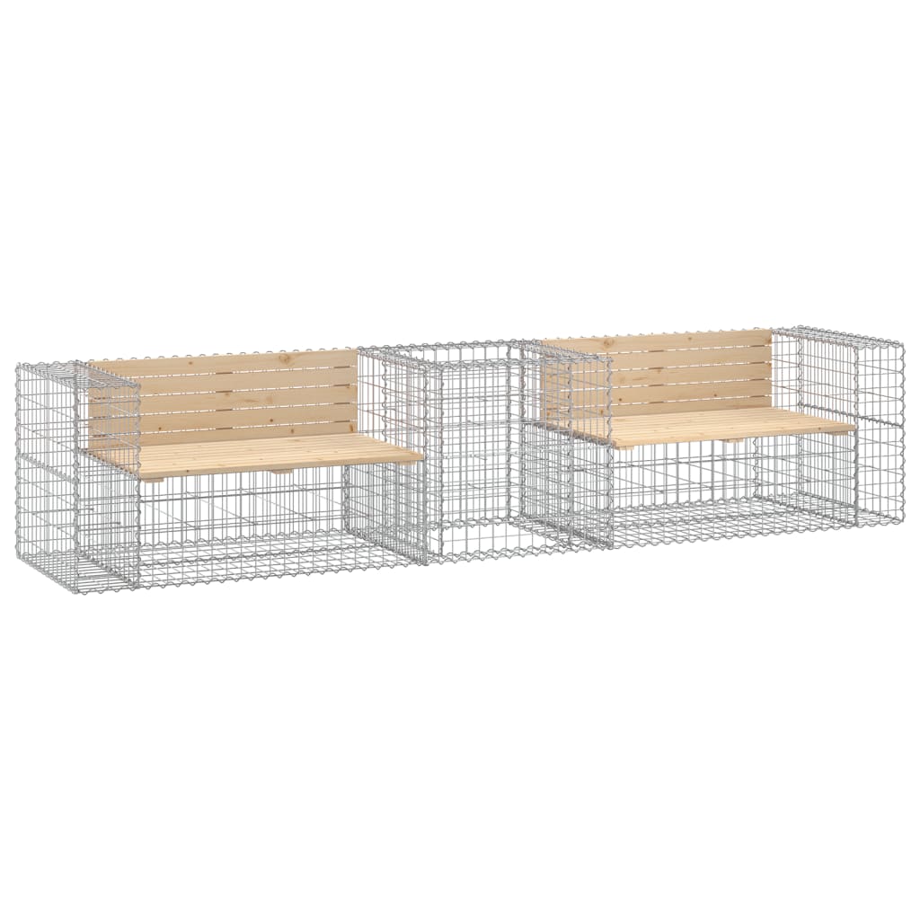 Garden Bench With Gabion Basket Natural wood and silver