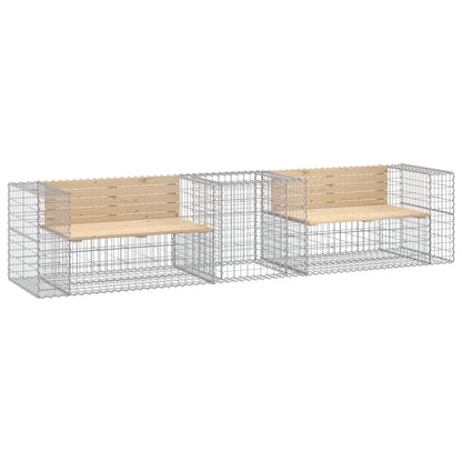 Garden Bench With Gabion Basket Natural wood and silver