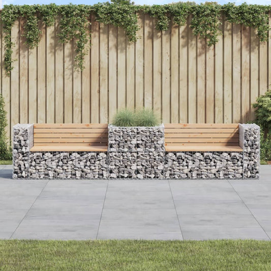 Garden Bench With Gabion Basket Natural wood and silver